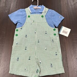 Toddler polo/overalls set, 24 months, golf pattern, never worn.